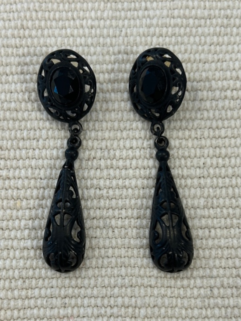 Black Filigree Drop Earrings - Elegant Women's Jewelry